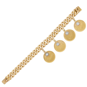 Gold Link Bracelet with Gold and Diamond Charms