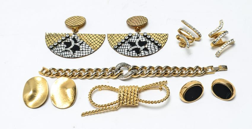 Gold-Tone Clip-On Earrings Brooch Bracelet, 6