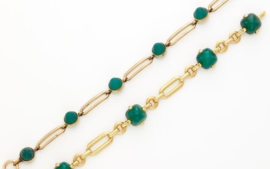 Gold and Green Chalcedony Bracelet and Gold-Filled and Glass Bracelet