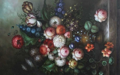Good decorative oil on canvas - still life of summer flowers, in ebonised frame