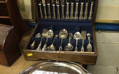 Good quality 1950's Mappin & Webb silver plated canteen of cutlery together with a silver plated salver (2)