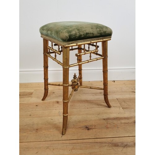 Good quality 19th C. gilt wood stool with green velvet uphol...