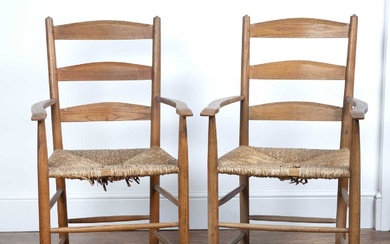 Gordon Russell (1892-1980) Pair of ash and elm ladderback armchair...
