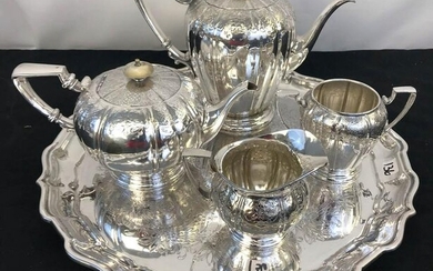 Group Of Fancy Silver Plate Tea Service