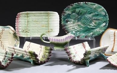 Group of Nine French Majolica Asparagus Serving Items