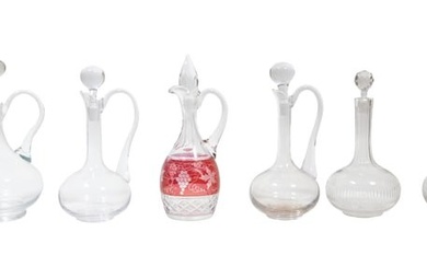 Group of Six French Crystal Decanters and Stoppers, 20th c., Engraved- H.- 12 1/4 in., W.- 7 1/2 in.