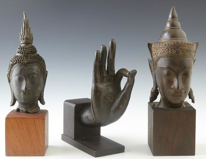 Group of Three Thai Bronze Buddha Items, late 19th c.