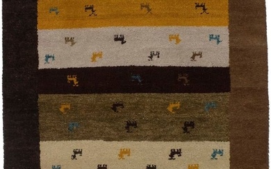 Hand-Knotted Modern Tribal 4X6 Indo-Gabbeh Oriental Rug Kids Room Wool Carpet