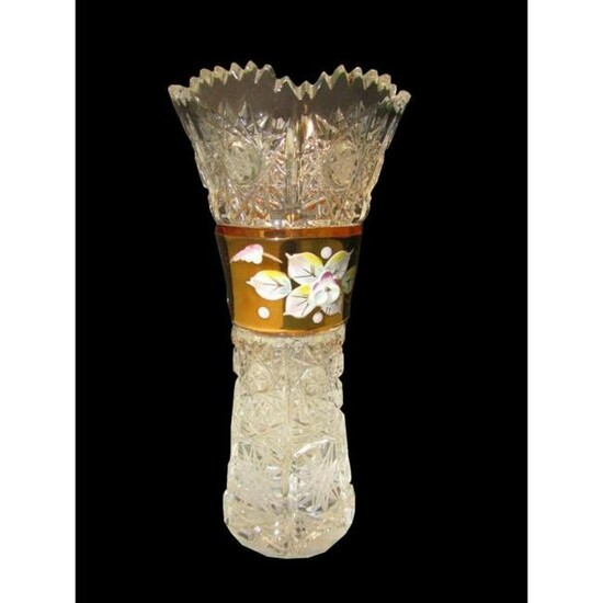 Handcrafted Czech Caesar Crystal Enameled Vase