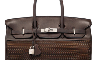 Hermès 35cm Ebene Evercalf Leather & Crinoline Birkin Bag...