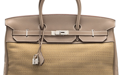 Hermès 40cm Étoupe Clemence Leather & Crinoline Birkin Bag...