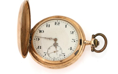 Hunter case pocket watch of 14k gold. Lever escapement and crown winding....