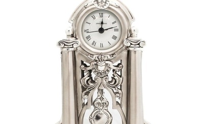 ITALIAN SILVER PLATED TABLE COLUMN SWIRL CHASED CLOCK WITH PENDULUM