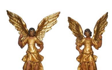 Italian 19th Century A pair of giltwood and polychrome...