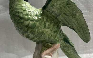 Italian Chelsea House Large Green Porcelain Parrot W Blue Head