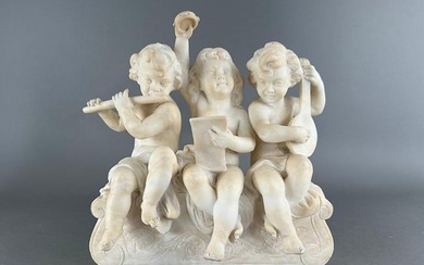 Italian Marble Figural Group, Music Making Putti