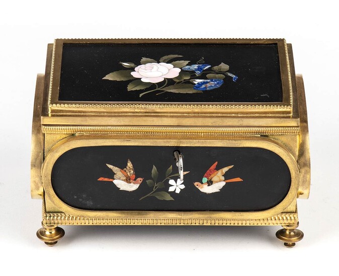 Italian gilt-bronze and hard stone mounted mariage casket -...