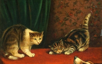 J L Wardleworth Friend or Foe Dog & Cats Painting