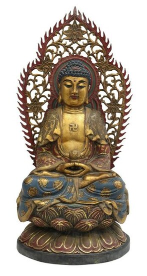 JAPANESE GILDED & LACQURED MEDITATION BUDDHA