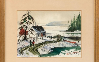 JOSEPH DOUGLAS PURCELL, Canada, 1927-2015, "Mahone Bay, Nova Scotia",, Watercolor on paper, 10.5" x 14" sight. Framed 18.5" x 22".