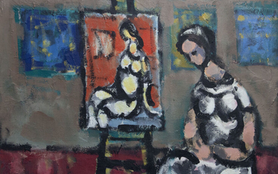 Jacob Wexler (1912-1995) - Woman in the Artist Studio, Oil on Canvas.