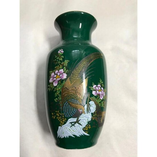 Japanese Hand Stenciled Birds & Floral Vase