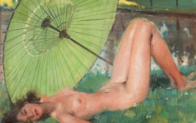 Jean Gabriel DOMERGUE (1889-1962) Femme à l'ombrelle Huile sur toile Signée en bas à gauche...