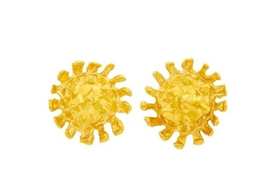 Jean Mahie Pair of High Karat Gold Sunflower Earrings