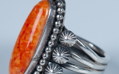 Jeanette Dale Navajo Sterling Silver & Orange Cabochon Ring