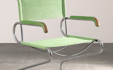 Jindrich Halabala (attr.), Tubular steel cantilever armchair