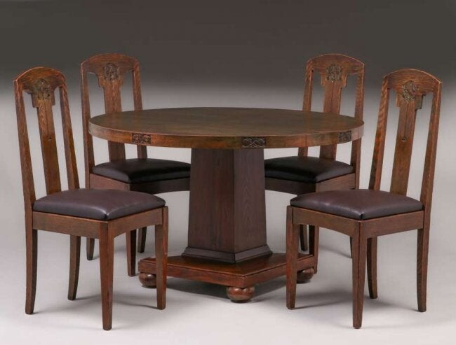 John Bradstreet Hand-Carved Dining Table & Chairs c1905