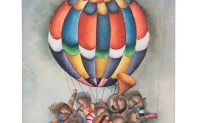 Joyce Roybal Oil Painting of Musicians in Hot Air Balloon