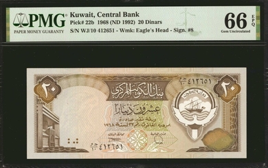KUWAIT. Central Bank of Kuwait. 20 Dinars, 1968 (ND 1992). P-22b. PMG Gem Uncirculated 66 EPQ.
