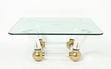 Karl Springer Style Acrylic & Brass Coffee Table
