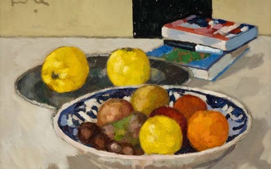 Kees Bol (1916-2009), Stilleven met fruitschaal en boeken