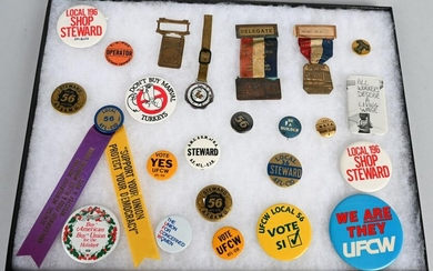 LOT OF UNION BADGES & BUTTONS