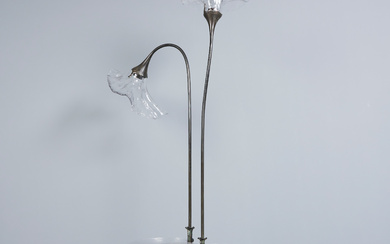 LOTHAR KLUTHE. Floor lamp/floor lamp with integrated side table, bronze, crystal glass, 1960s/1970s, Germany.