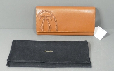 Large Camel-coloured leather wallet with cover
