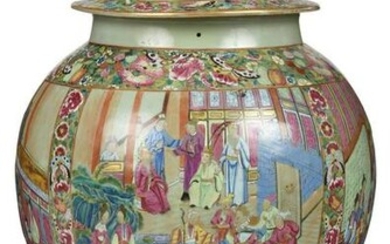 Large Chinese Export Rose Medallion Temple Jar