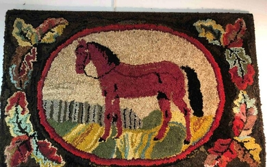 Late 19th. C. Horse Hooked Rug
