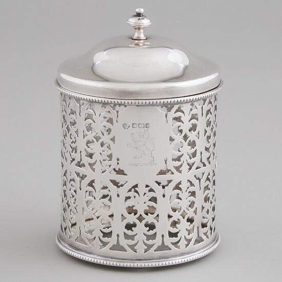 Late Victorian Silver Pierced Canister with Cover, William Hutton & Sons, Sheffield, 1899