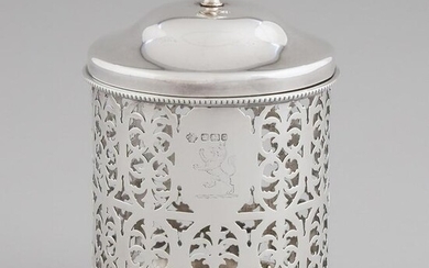 Late Victorian Silver Pierced Canister with Cover