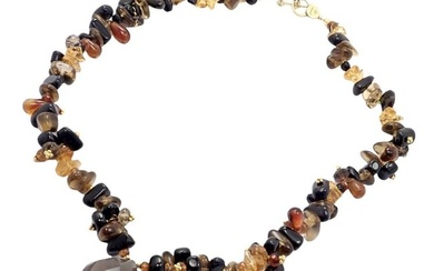 Laura Gibson 18k Yellow Gold Briolette Smokey Topaz Onyx Bead Large Necklace