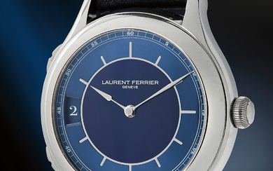 Laurent Ferrier, Ref. LF230.02 An attractive and appealing titanium limited edition dual-time wristwatch with blue enamel sector dial, certificate, and presentation box