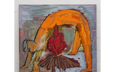 Leo Mennen ( 1952) - Acrylverf op doek - Rond een kampvuur