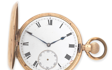 Longines. A 9K gold keyless wind full hunter pocket watch imported by Baume Circa 1913