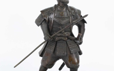 Lot details A Japanese bronze okimono of a warrior standing...