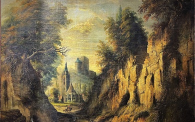 Louis MOULLIN (1817-1876) Paysage animé,château Saint Jean et église de Nogent-Le-Rotrou Huile sur toile, signé,...