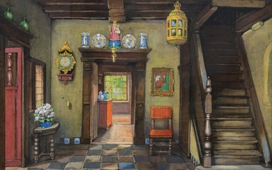 Louis Reckelbus (1864-1958), the interior of the house of the artist, 56 x 74 cm
