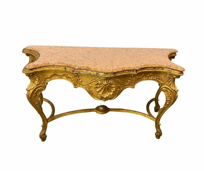 Louis Xv Style Gold Leaf Marble Top Console